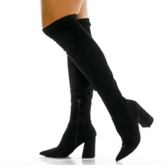 Steve Madden Women's Shari Over The Knee‎ Heeled Boots Black Size 7M Faux Suede - Picture 3 of 12